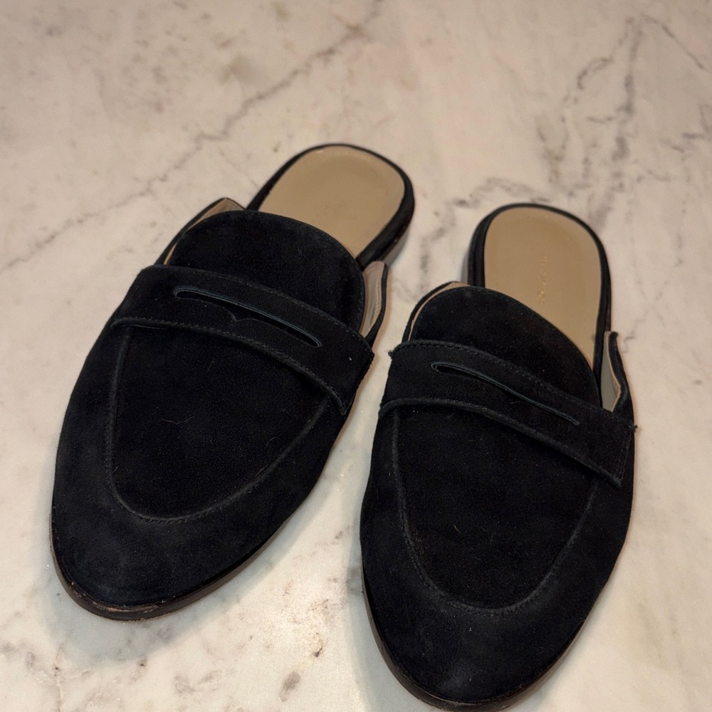 Ann Taylor Black Suede Slip-On Loafers 8.5